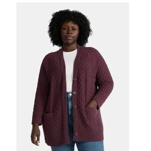Terra & Sky Chenille Boyfriend Cardigan Women's 1X (16W-18W) Dark Plum New NWT